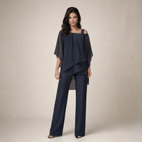 Clara | Elegantes Set mit Lagenbluse - Marineblau