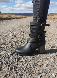Damen Stiefeletten mit Schnallenriemen - Schwarz
