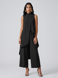Sara | Damen-Turtleneck Ärmelloses Set - Schwarz