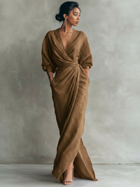 Roxa | Rosa Maxikleid mit V-Ausschnitt - Braun