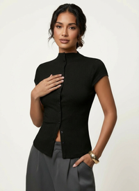 Taillierte Button-Up-Bluse – Aria - Schwarz