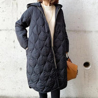 Damen Langarm Padded Parka mit Kapuze und Taschen - Marineblau