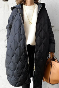 Damen Langarm Padded Parka mit Kapuze und Taschen - Schwarz