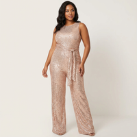 Glamouröser Damen Glitzer-Jumpsuit mit offenem Rücken - Rosa