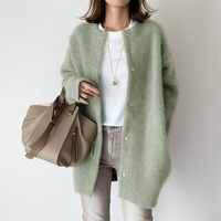 Katharina | Damen Klassischer Durchgehende Strickjacke - Grün