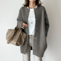 Katharina | Damen Klassischer Durchgehende Strickjacke - Grau
