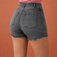 Hochtaillierte Denim-Shorts mit Fransen für Damen | Kyana - Grau