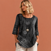 Oversized Sommeroberteil mit buntem Druck für Damen | Noëlle - Grau