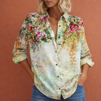 Elegante Damenbluse mit Blumenprint und Knopfverschluss | Carlijn - Grün