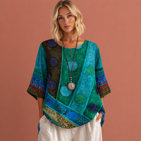 Oversized Sommeroberteil mit buntem Druck für Damen | Noëlle - Grün
