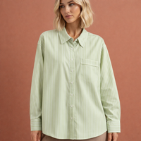Gestreifte oversized Bluse für Damen mit klassischem Kragen und lockerer Passform | Nienke - Grün