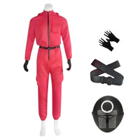Roter Overall mit Maske Unisex Halloween Cosplay Kostüm - Rosenrot A