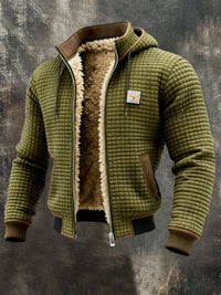 Herren Steppjacke mit Kapuze und Lederdetails, warm gefüttert für kalte Tage - Olivgrün