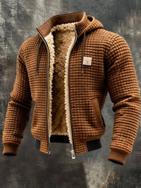 Herren Steppjacke mit Kapuze und Lederdetails, warm gefüttert für kalte Tage - Braun