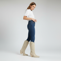 Greta | Damen Klassiker Kniehohe Cowboystiefel - Beige
