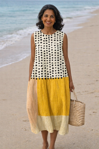 Lía | Damen Midikleid Colorblock Tupfen – Colorblock Polka Dot Midikleid - Mehrfarbig