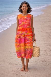 Flora | Damen Midikleid Sonnenuntergang – Sunset Midikleid Warm - Mehrfarbig