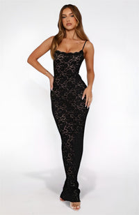 Celeste | Damen Spitzen-Maxikleid – Romantisches Spitzen Maxi Kleid - Schwarz