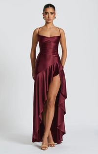 Lucia | Damen Maxikleid – Leuchtendes Elegantes Maxi Kleid - Weinrot