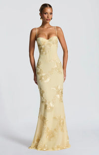 Justine | Damen Maxikleid – Gerechtes Elegantes Maxi Kleid - Gelb