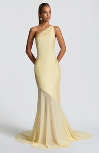Feline | Damen Maxikleid – Sinnliches Katzenartiges Maxi Kleid - Buttergelb