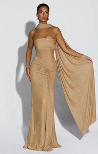 Giselle | Damen Maxikleid – Fließendes Elegantes Maxi Kleid - Gold
