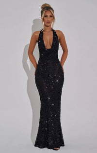 Stellara | Damen Maxikleid – Strahlend Elegantes Stern Maxi Kleid - Black