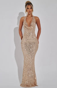 Stellara | Damen Maxikleid – Strahlend Elegantes Stern Maxi Kleid - Gold