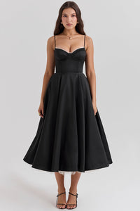 Daisy | Damen Midikleid – Frühlingshaftes Blumiges Midi Kleid - Black