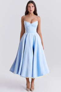 Daisy | Damen Midikleid – Frühlingshaftes Blumiges Midi Kleid - Blue