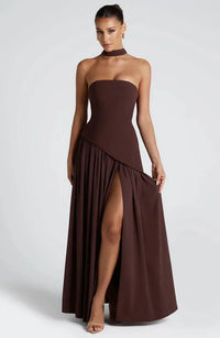 Donna | Damen Trägerloses Maxikleid – Trägerloser Maxi Kleid Selbstbewusst - Brown