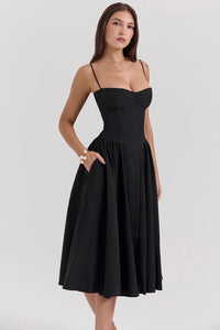 Charlotte | Damen Midikleid – Klassisches Zeitloses Midi Kleid - Black