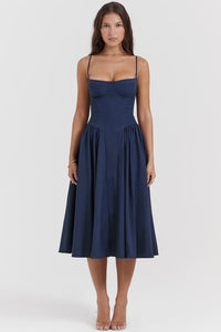 Charlotte | Damen Midikleid – Klassisches Zeitloses Midi Kleid - Navy Blue