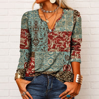 Katharina - Langarm-Boho-Bluse mit V-Ausschnitt - Weinrot