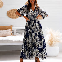 Michaela - Stilvolles, Entspanntes Blumen-Midikleid - Blau
