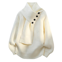 Clara | Schalkragen Strick Pullover - Weiß