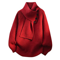Clara | Schalkragen Strick Pullover - Rot
