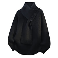 Clara | Schalkragen Strick Pullover - Schwarz