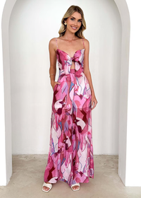 Isadora | Damen Ärmelloser Cut-Out Jumpsuit mit Taschen - Magenta
