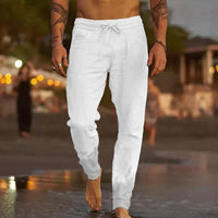 Livia | Stilvolle Herren Leinen-Strandhose - Weiß