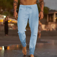Livia | Stilvolle Herren Leinen-Strandhose - Hellblau