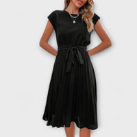 Claire | Damen Lässiges Plissiertes Kleid – Lässig Entspanntes Plissee Kleid - Schwarz