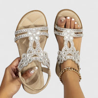 Damen Sandalen Verziertem Riemen Flacher Sohle - Khaki