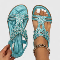 Damen Sandalen Verziertem Riemen Flacher Sohle - Hellblau