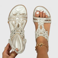 Damen Sandalen Verziertem Riemen Flacher Sohle - Silber