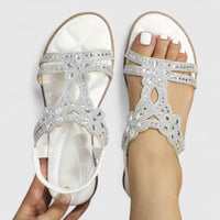 Damen Sandalen Verziertem Riemen Flacher Sohle - Weiß