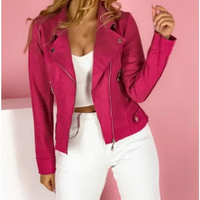 Damen Schräger Reißverschluss Sommer Bikerjacke - Rosa
