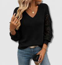 Lea | Eleganter V-Ausschnitt Pullover - Schwarz