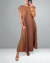 Jolijn | Damen Plissiertes Kleid – Niederländisch Inspiriertes Plissee Kleid - Brown