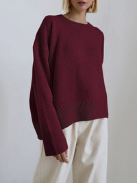 Frauke | Lässig Warmer Strickpullover - Dunkelrot